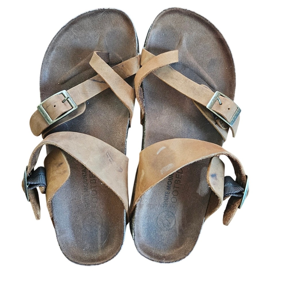 White Mountain Gracie Brown Leather Toe Loop Buckle Slide Sandals Womens 8M
